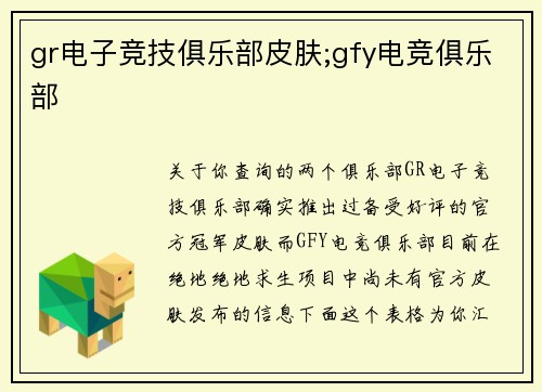 gr电子竞技俱乐部皮肤;gfy电竞俱乐部